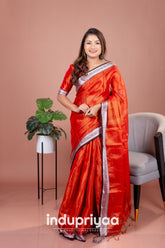 Indupriyaa Orange Temple Designe Handloom Tissue Cotton Saree